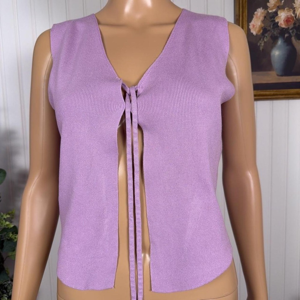Unbranded Tie Front Knit Vest Women Small Purple Excellent Ribbed Sleeveless